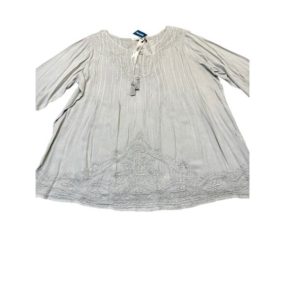 Embroidered Boho pullover tunic top gray - Picture 2 of 7